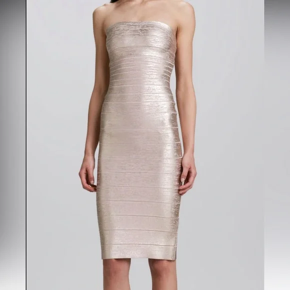 Herve Leger Dresses | Herve Leger - Strapless Bandage Dress, Rose Gold | Color: Gold/Tan | Size: XXS | Niky187's Closet